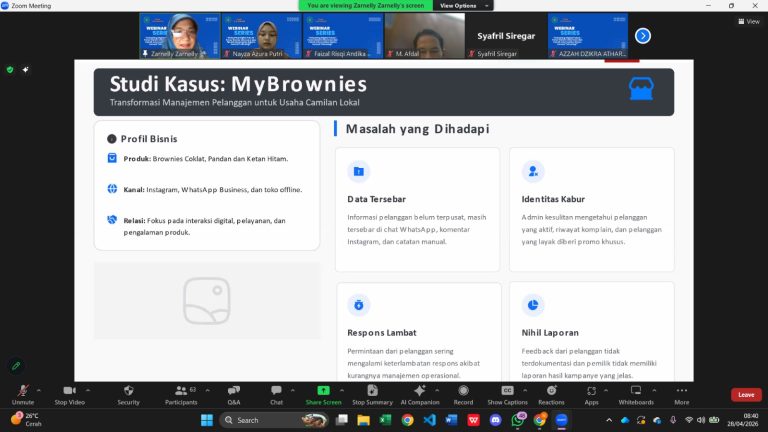 Slide presentasi studi kasus MyBrownies yang dipaparkan oleh Ibuk Zarnelly dalam webinar Unlocking Digital Future