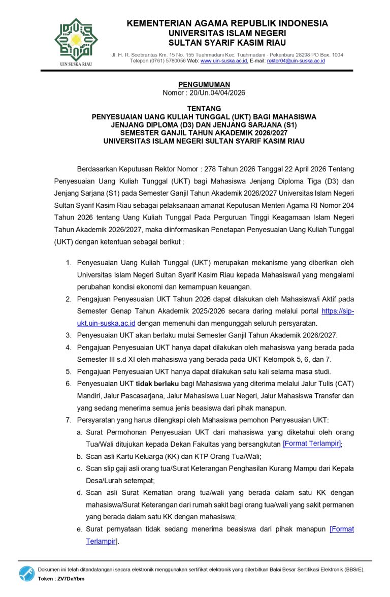 pengumuman penyesuaian UKT