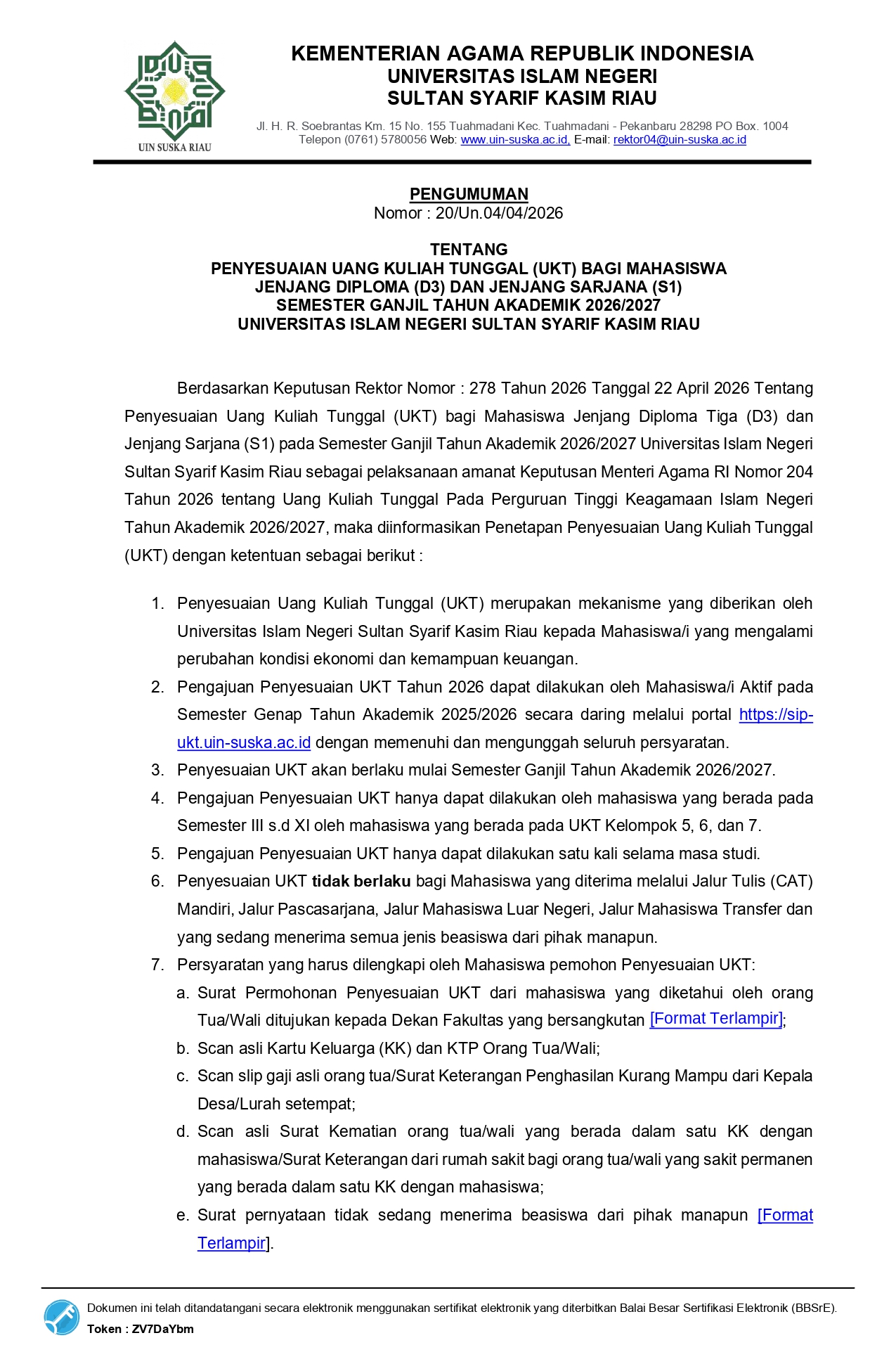 pengumuman penyesuaian UKT