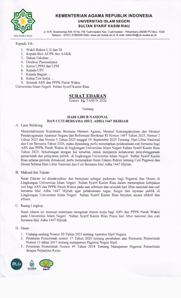 SURAT EDARAN HARI LIBUR NASIONAL DAN CUTI BERSAMA IDUL ADHA 1447